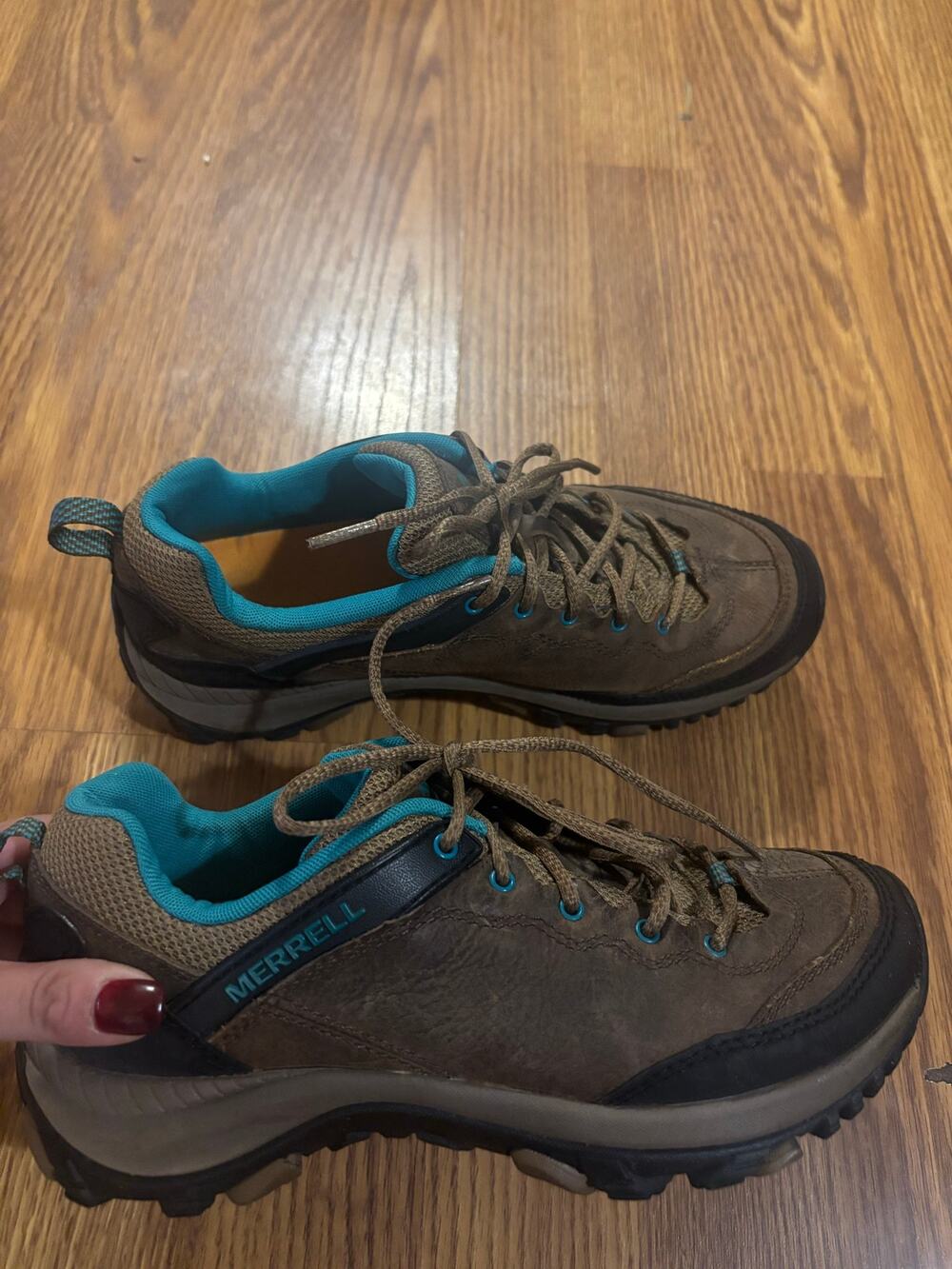 Merrell Brown/ Teal Leather Salina Trekker Hiking Trail Shoes